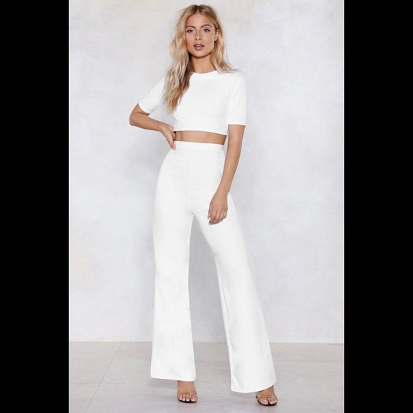 Nasty Gal Pants - White Crop Top and Pants Set | Nasty Gal | Bridal or Bachelorette Look